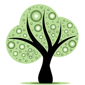 艺术树插图装饰黑色生长树干叶子植物气泡绿色风格图片