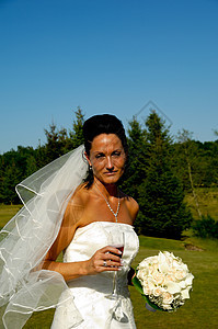 带花束的新娘玻璃黑发裙子婚礼微笑婚姻玫瑰女性女士公园图片