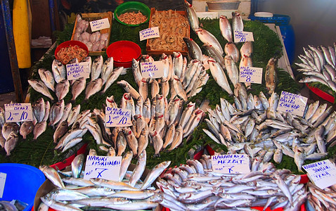 鱼市场尾巴眼睛店铺销售量食物对虾小贩零售渔夫摊位图片