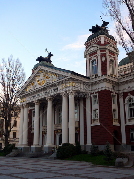 Ivan Vazov 国家剧院 保加利亚索非亚红色城市场景地标入口建筑学阳台柱子石头雕塑图片