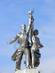 俄罗斯莫斯科VVC名人工和Kolkhoz妇女联盟农庄女士文化工作街道蓝色城市旅游青铜图片