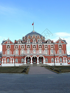 Petrovski在俄罗斯莫斯科的宫殿旅行房子建筑学风格装饰品石头石工废墟公园天空艺术图片