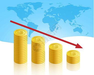商业危机沮丧蓝色收益插图风险金子经济碰撞经济衰退硬币图片