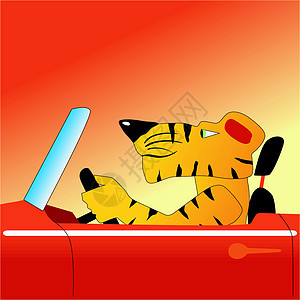 汽车上有趣的角色老虎背景图片