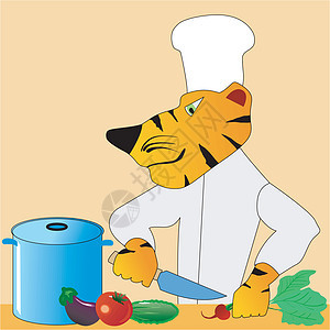 厨房里有趣的角色老虎 在厨房里图片