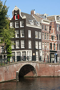 荷兰阿姆斯特丹大桥石头树木豪宅建筑物房屋建筑学住宅城市街道历史图片