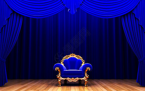 蓝色天鹅绒窗帘和椅子图片