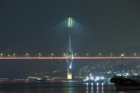 钟九桥 晚上在香港建筑旅行旅游电缆地标天际金属游客连接器金融图片