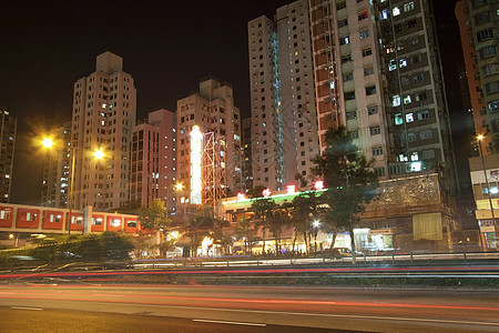 晚上在市中心的香港高楼不动产房子窗帘建筑学住房抵押多层地板建筑图片