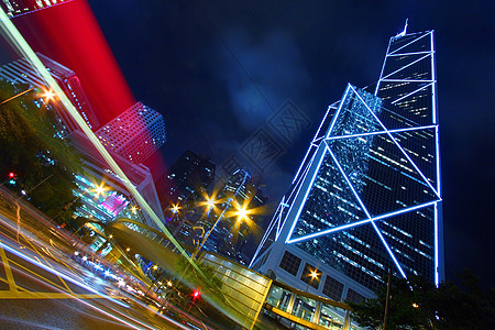 晚上在城市忙碌的交通东珍珠 香港建筑天际景观蓝色时间运动速度市中心运输中心图片