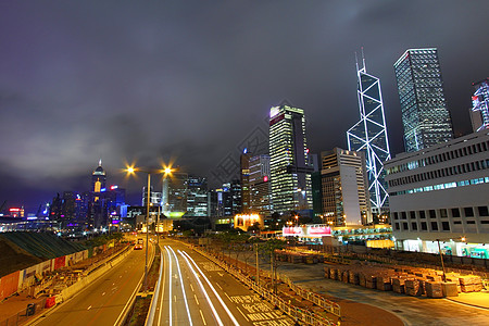 夜间在香港市的交通商业驾驶运动线条景观速度市中心运输旅行公共汽车图片