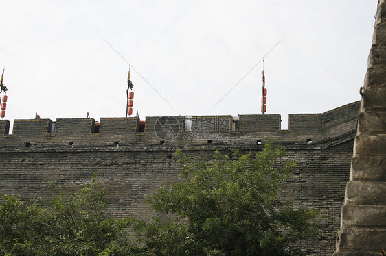 西安市中心 俯视城墙乔木玻璃建筑学衬套房子狮子旗帜栖息旅行市中心图片