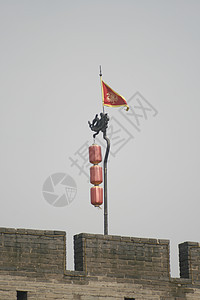 俯视城市城墙Lan的西安市中心风化石头叶子横幅建筑风格衬套旅行历史旗帜狮子图片