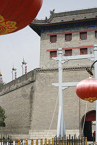 西安市中心 Trawbridge 和大城旗帜横幅市中心狮子风化历史旅游玻璃护城河建筑学图片