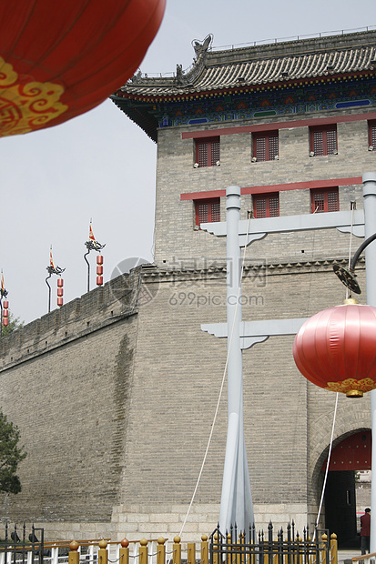 西安市中心 Trawbridge 和大城旗帜横幅市中心狮子风化历史旅游玻璃护城河建筑学图片