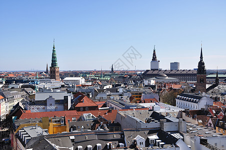 丹麦哥本哈根城市蓝天景点红砖建筑旅行观光尖塔晴天历史图片
