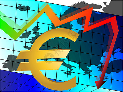 欧元崩溃 带有欧元符号的抽象插图破产金子危机碰撞银行金属银行业经济收益地球图片