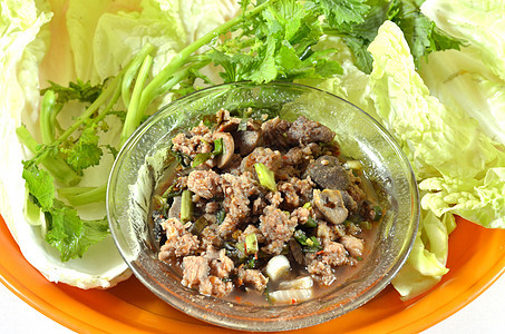 泰式泰国食品盘子沙拉蔬菜辣椒碎肉食物营养猪肉牛肉洋葱图片