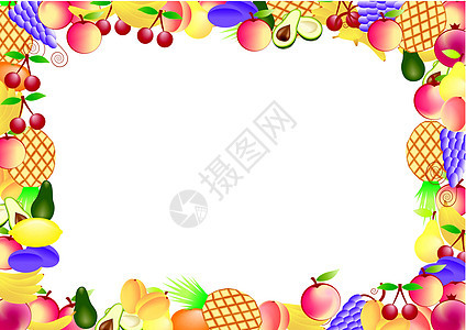 水果矢量框架李子菠萝石榴柠檬橙子浆果插图香蕉食物图片