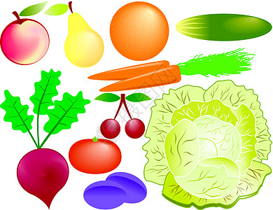 水果和蔬菜矢量黄瓜饮食浆果叶子插图李子绿色橙子食物产品图片