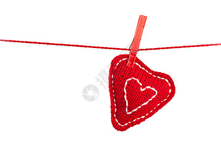 编织的心皮带衣夹宏观红色友谊问候细绳手工业图片