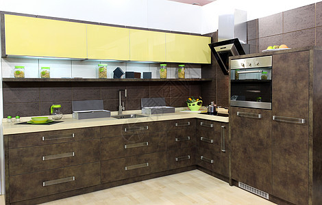 现代棕色厨房图片