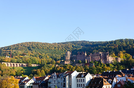 德国海德尔堡城堡蓝天古迹游客房子旅行城市观光晴天旅游风格图片