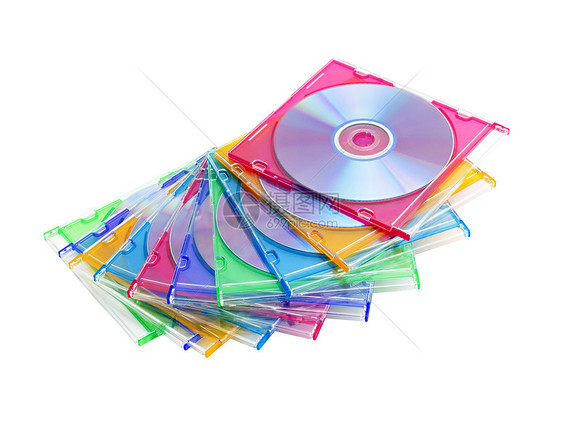 一组彩色光碟红色视频盖子空白塑料光盘数据白色袖珍技术图片