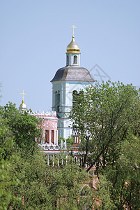 教堂在叶卡捷琳娜宫 莫斯科 扎里齐诺地标建筑合奏津诺公园宗教圆顶建筑学天空博物馆图片