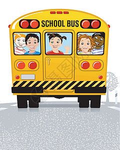 黄色校车汽车形式女学生小学生学生公共汽车童年快乐插图教育背景图片