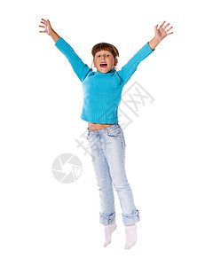 跳跃女孩快乐运动乐趣活力行动黄色锻炼玩具马尾辫幸福图片