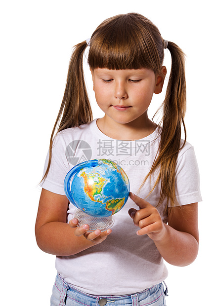 女孩与地球乐趣活动追求学习小学生愿望教育金发个性地理图片