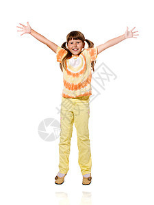 跳跃女孩行动玩具女孩们白色幸福马尾辫锻炼活动童年孩子图片