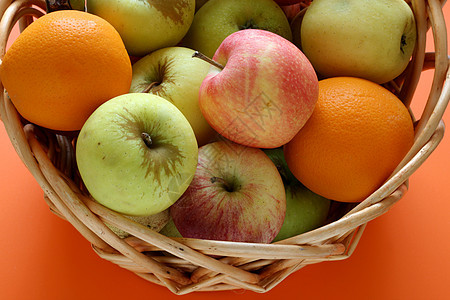 篮子水果绿色饮食橙子维生素健康背景图片