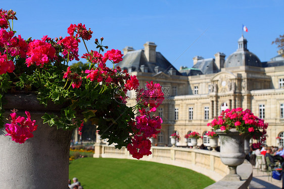 巴黎卢克森堡宫建筑公园花园旅行旅游宫殿栏杆文化花盆园艺图片