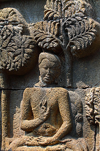 印度尼西亚日惹博多布杜尔寺石头装饰品旅行佛塔宗教浮屠寺庙建筑学遗产历史图片