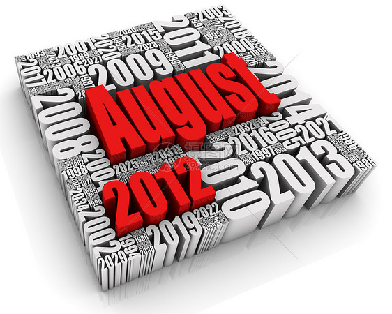 2012年8月 8月红色白色文字3d日期形状一个字日历图片
