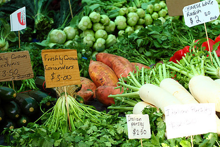 澳大利亚塔斯马尼亚的萨拉曼卡市场新鲜蔬菜水果洋葱饮食营养沙拉茄子摊位团体叶子橙子图片