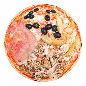四季披萨食物午餐白色材料营养火腿美食图片