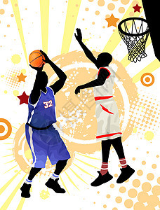 篮球海报玩家分数竞赛绘画数字插图训练拉丝杯子运动图片