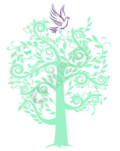和平与发展有树的鸽子插画