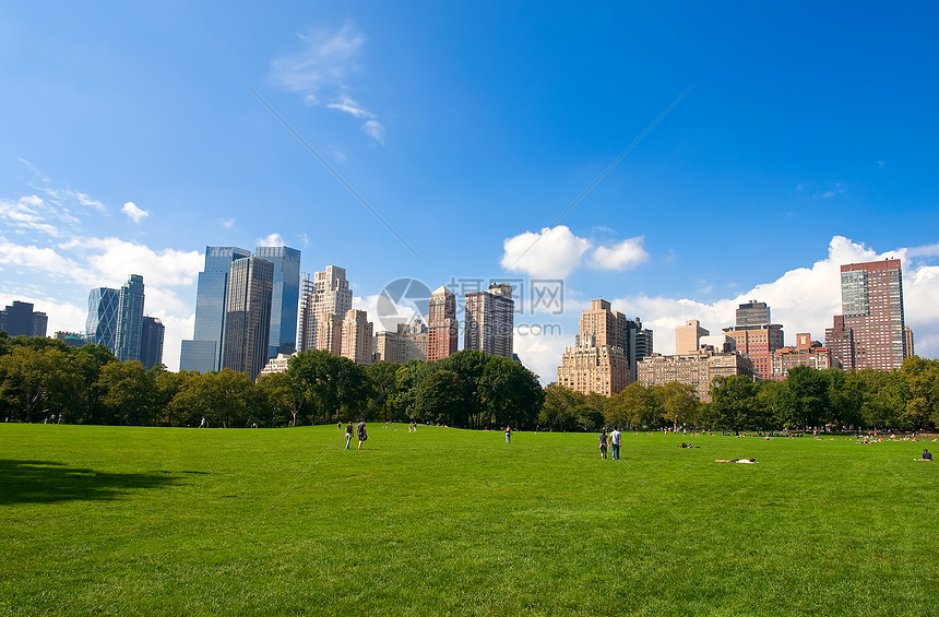 中央公园日光浴花园建筑城市蓝色摩天大楼国家草地市中心公园图片