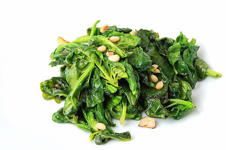 含有大蒜的菠菜沙拉饮食维生素义者营养食物美食树叶松子蔬菜图片