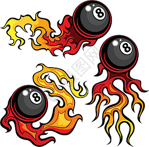 八球火化八比力8球 矢量设计模版插图卡通片燃烧火焰水池绘画烧伤运动图片