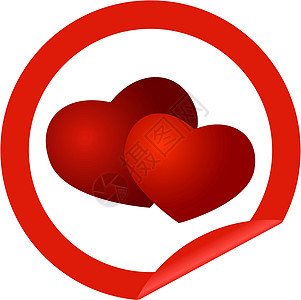 带有红心的圆形贴纸网络创造力插图红色背景图片