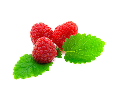白底绿色叶子的草莓果活力白色食物甜点营养浆果膳食维生素红色覆盆子图片