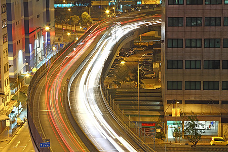 夜间在香港高速公路上进行交通驾驶线条场景市中心景观城市戏剧性蓝色运输旅行图片