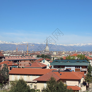 都灵视图爬坡城市天线中心山脉鸟眼天际全景图片