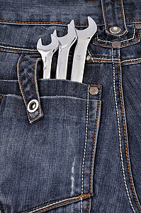 Spanner 扳手河岸衣服水平蓝色口袋机械成套纺织品金属尺码图片