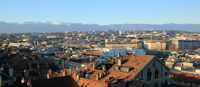 瑞士日内瓦市日内瓦地标天际建筑学景观天空城市全景旅游风景假期图片
